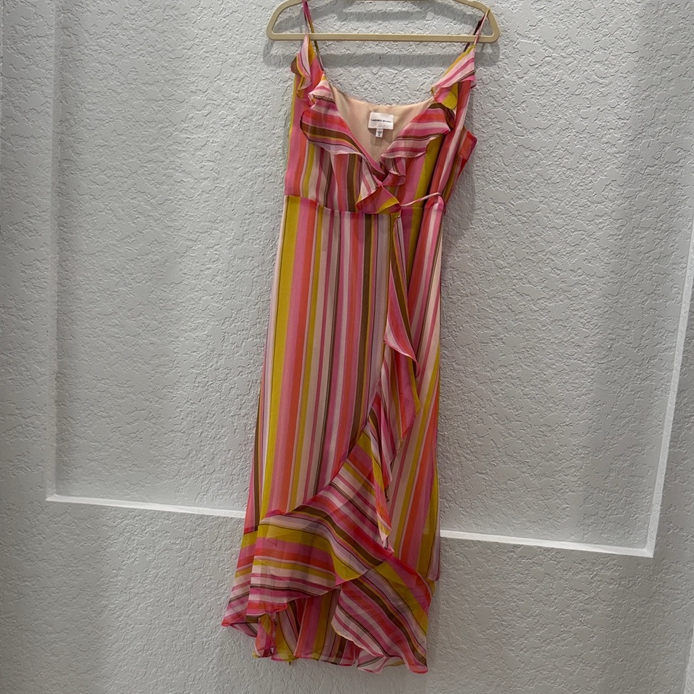 Lavender Brown Pink and Yellow Striped High Low Dress